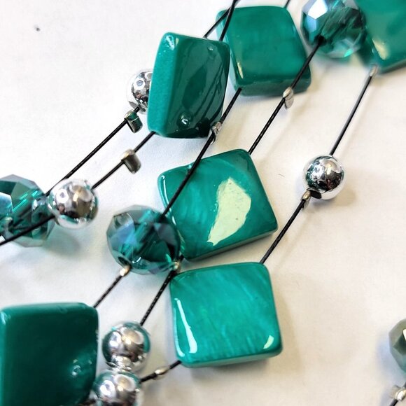 Multistrand Layered Teal Green Bead Necklace - Picture 5 of 10